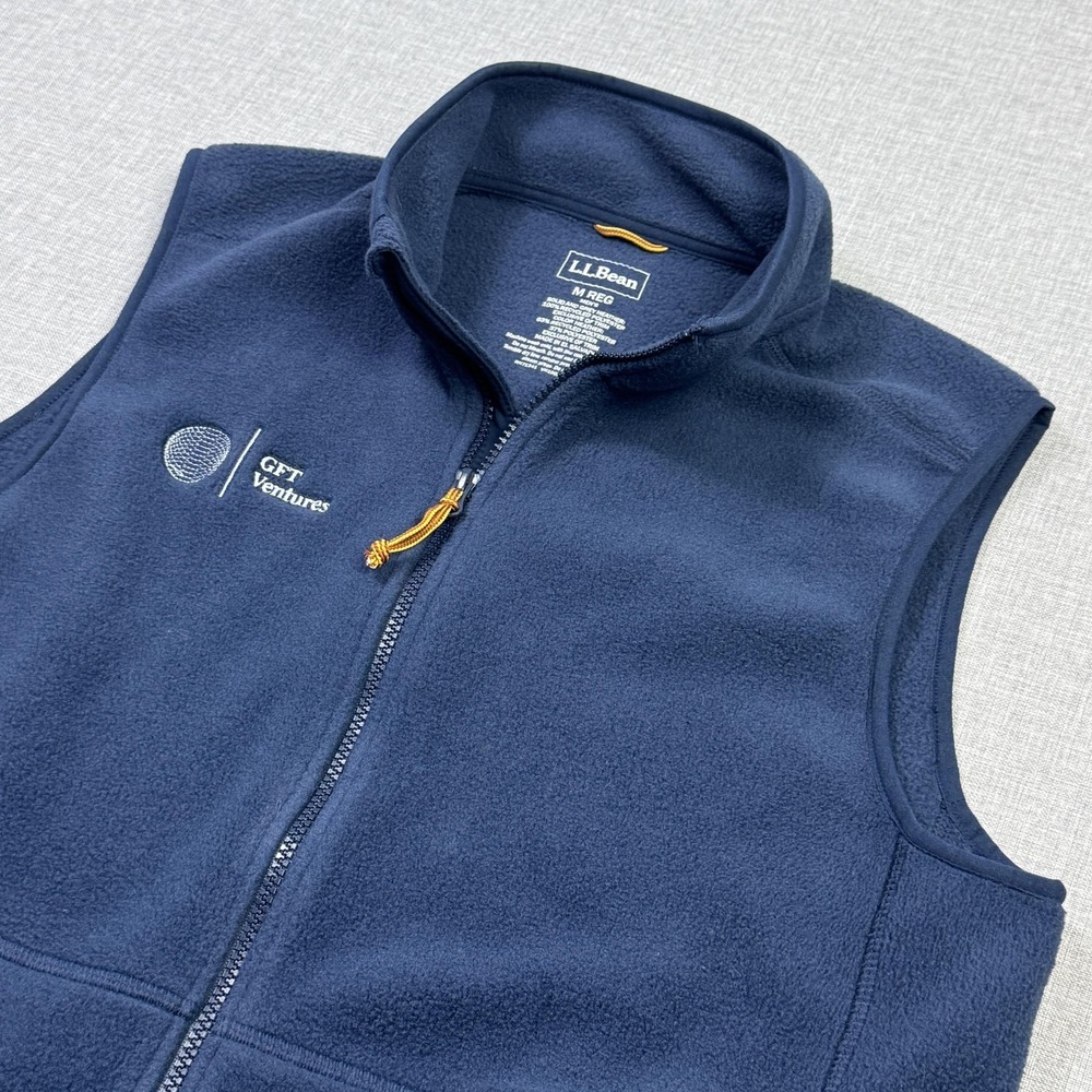 L.L. Bean Fleece Vest Jacket Mens Medium Blue Full‎ Zip Pockets Embroidered